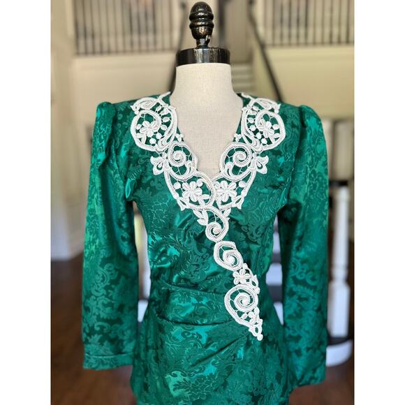 Vintage McClintock 2 Piece Top Skirt Green Victorian Christmas SteamPunk Goth - Picture 4 of 15